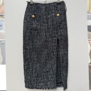 Lime Blue Tweed Midi Skirt in XS